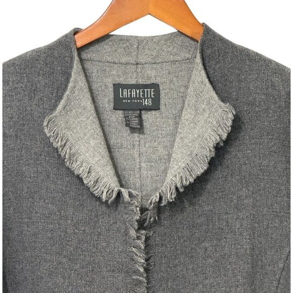 LaFayette 148 Womens Open Wool Blend Jacket Gray Fringe Detail Boxy Size L / XL? - Picture 2 of 11
